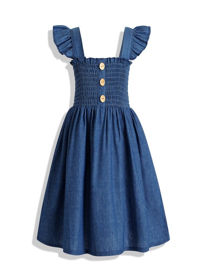 JEELLIGULAR Toddler Dress Ruffle Sleeveless Button Down Denim Dress for Toddler Girl Dress Summer Beach Casual A-line Sundress (5T-6T, Jeans Blue) - Image 3