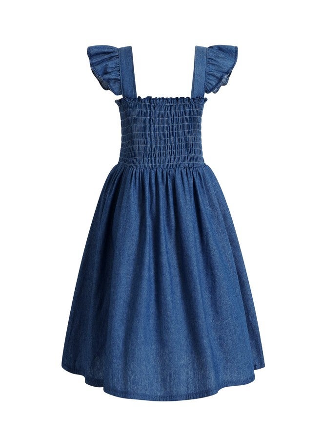 JEELLIGULAR Toddler Dress Ruffle Sleeveless Button Down Denim Dress for Toddler Girl Dress Summer Beach Casual A-line Sundress (5T-6T, Jeans Blue) - Image 4