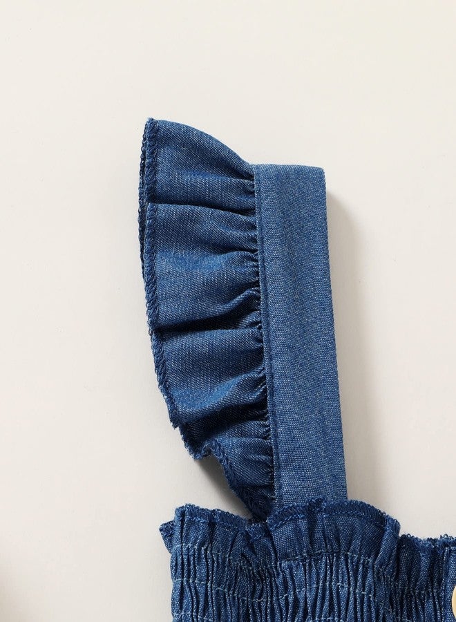 JEELLIGULAR Toddler Dress Ruffle Sleeveless Button Down Denim Dress for Toddler Girl Dress Summer Beach Casual A-line Sundress (5T-6T, Jeans Blue) - Image 5