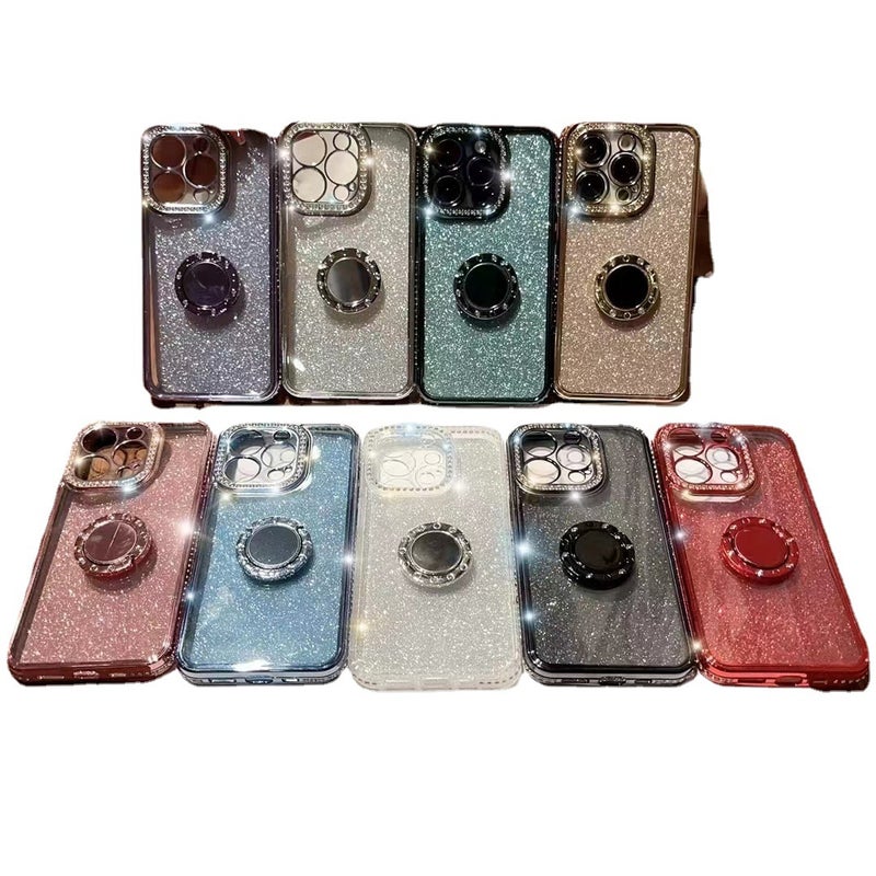 For iPhone14 glitter plating edge drill phone case Apple 14Promax ring bracket case lens with drill - Image 3