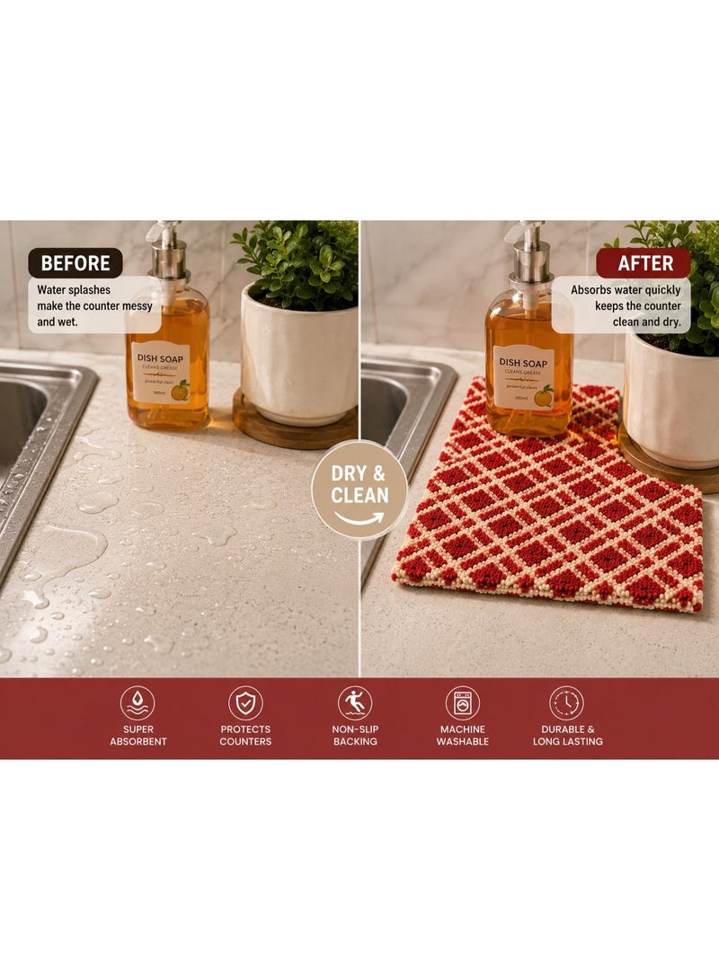 3-Pack Sink Mate Absorbent Mats, Geometric Trellis Dish Drying Mats, Square Kitchen Counter Mats for Sink, Faucet, Soap Dispenser and Coffee Station, Assorted Colors - Image 5