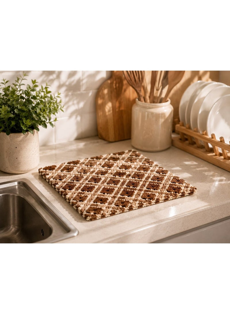 3-Pack Sink Mate Absorbent Mats, Geometric Trellis Dish Drying Mats, Square Kitchen Counter Mats for Sink, Faucet, Soap Dispenser and Coffee Station, Assorted Colors - Image 4