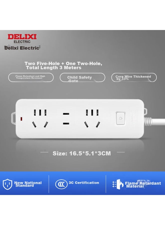 Delixi New National Standard Power Strip/extension Cord/power Bar/power Strip/power Board/power Strip 3-outlet Combination Master Switch 3 Meters - Image 4