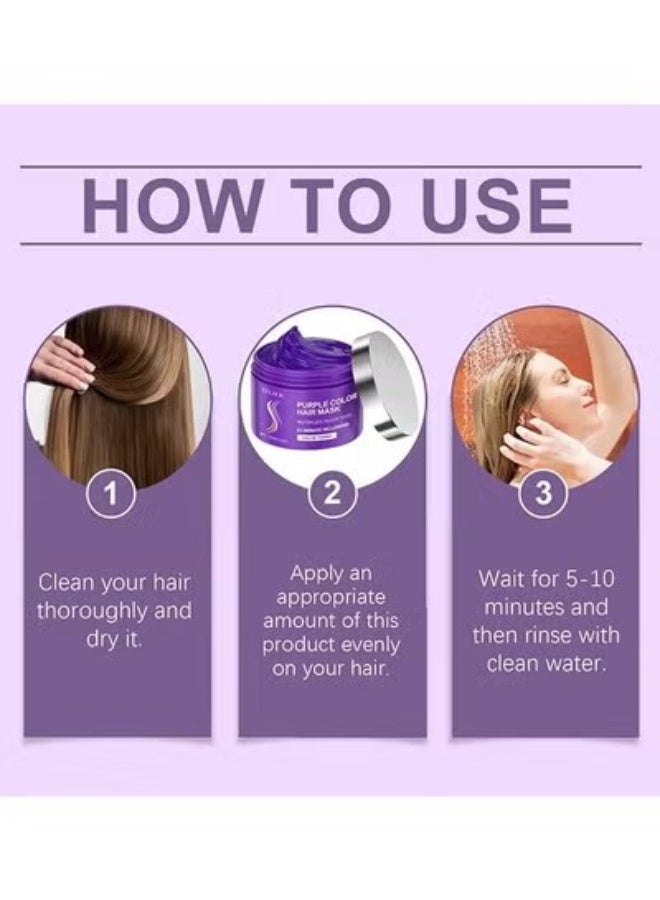 إيلهو Purple Color Hair Mask With Keratin, Deep Conditioner And Toner For Blonde, Brassy Hair, Remove Yellow Tones  Condition Dry, Damaged Hair, Repair  Nourishment Treatment For Bleached Treatment, 100G - Image 4
