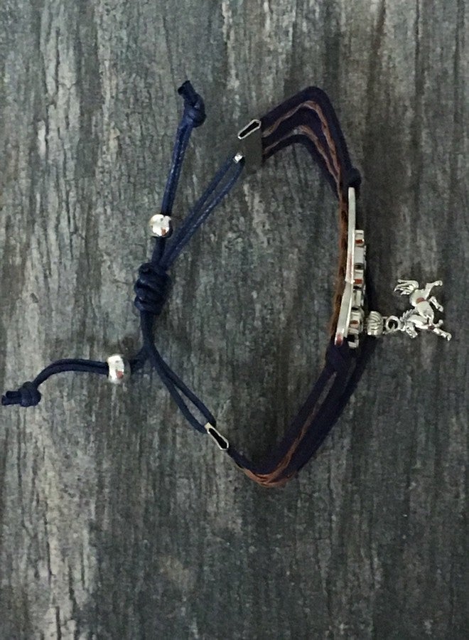 إنفينيتي كوليكشن سوار مزين بتعليقة حصان، مجوهرات فروسية لعشاق الخيول، سوار إنفينيتي على شكل مهر (أزرق داكن/بني) - Image 4