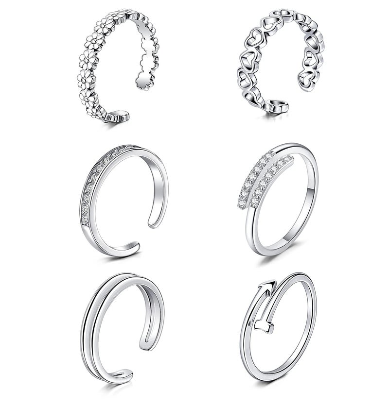 QWALIT خواتم أصابع القدم QWALIT للنساء خواتم أصابع القدم فضية خاتم أصابع القدم للنساء زهرة عقدة بسيطة مفتوحة قابلة للتعديل خواتم أصابع القدم خاتم ذيل الموجة خاتم القدم مجوهرات - Image 1