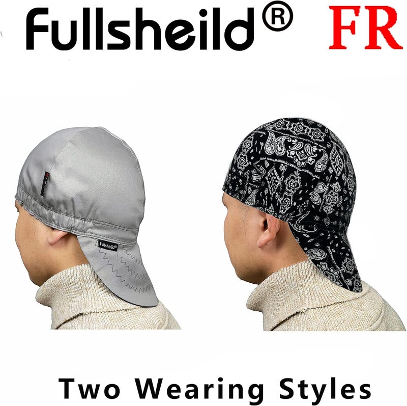 Fullsheild Mens Women's Cotton Welding Cap FR Reversible Welder Caps Hat One Size for Welder Electrician Power Gas Oilfield (US, Alpha, One Size, Grey-1) - Image 2