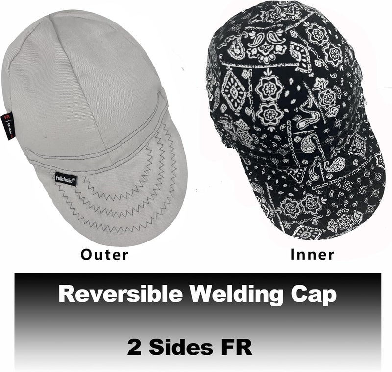 Fullsheild Mens Women's Cotton Welding Cap FR Reversible Welder Caps Hat One Size for Welder Electrician Power Gas Oilfield (US, Alpha, One Size, Grey-1) - Image 4