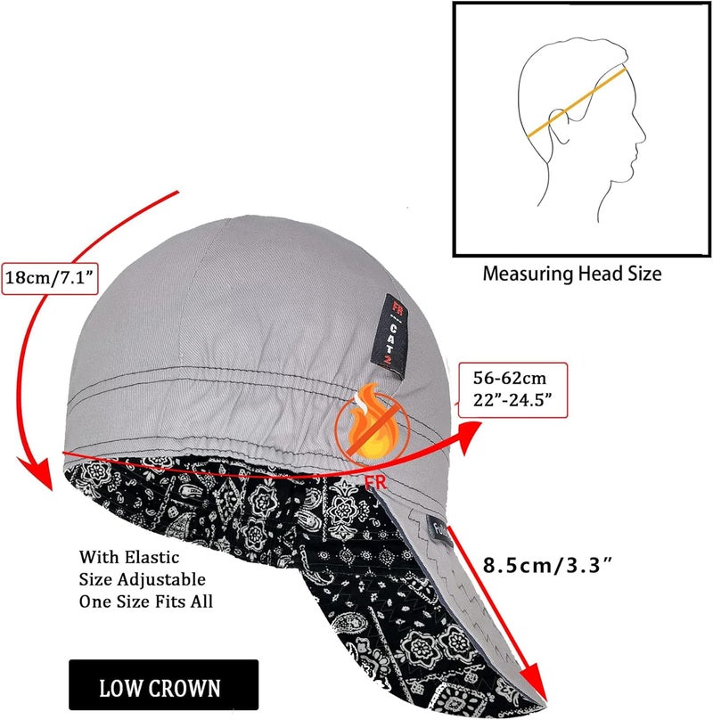 Fullsheild Mens Women's Cotton Welding Cap FR Reversible Welder Caps Hat One Size for Welder Electrician Power Gas Oilfield (US, Alpha, One Size, Grey-1) - Image 5