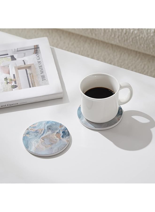 إيروريكس مجموعة من 6 قطع من قواعد أكواب الشرب المصنوعة من السيراميك على شكل رخام مع حامل لحماية سطح الطاولة، مناسبة لأنواع الأكواب والطاولات الخشبية وديكور المنزل الرائع، مقاس 4 بوصات، أزرق - Image 4