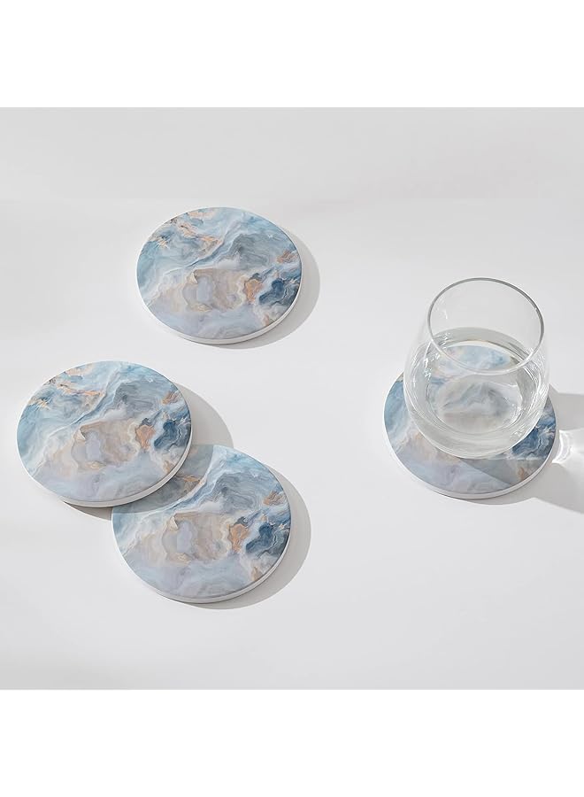 إيروريكس مجموعة من 6 قطع من قواعد أكواب الشرب المصنوعة من السيراميك على شكل رخام مع حامل لحماية سطح الطاولة، مناسبة لأنواع الأكواب والطاولات الخشبية وديكور المنزل الرائع، مقاس 4 بوصات، أزرق - Image 5