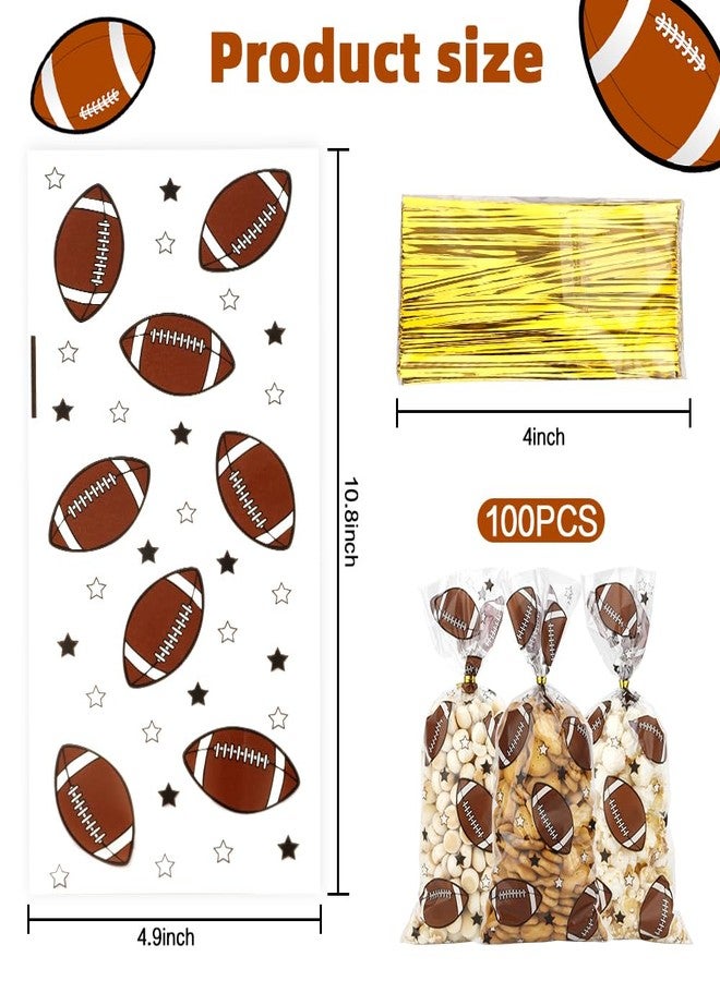 QIHOMPIB 100 PCS Football Goodie Bags for Candy Goody Treat Cookie Snack Wrap Touch Down Tailgate Football Theme Birthday Party Favors Supplies Decorations Rugby Baggies Pouches Home Table Decor - Image 2
