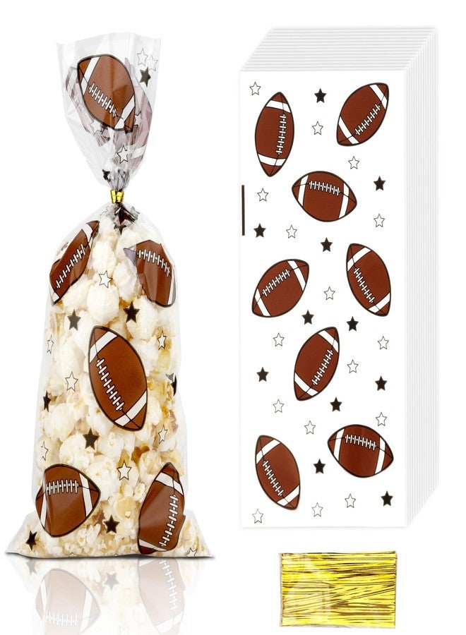 QIHOMPIB 100 PCS Football Goodie Bags for Candy Goody Treat Cookie Snack Wrap Touch Down Tailgate Football Theme Birthday Party Favors Supplies Decorations Rugby Baggies Pouches Home Table Decor - Image 1