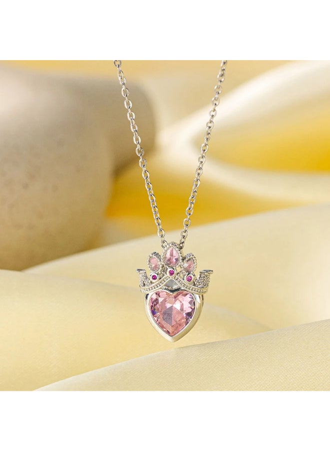 ذا بلاك بيرل اكسسوريز سلسلة أستانليس ستيل فضي مع دلاية شكل قلب زيركون بينك مرصعة بفصوص الزيركون - Image 2
