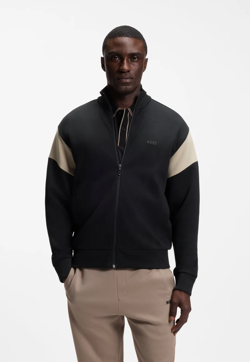 Zip-up cotton-blend sweatshirt with contrast inserts