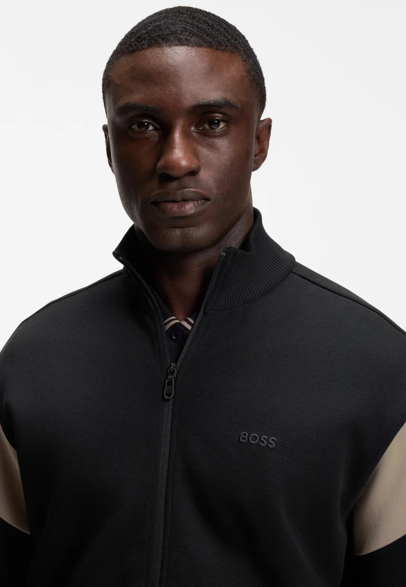 BOSS Black Zip-up cotton-blend sweatshirt with contrast inserts for Men | Best Price UAE