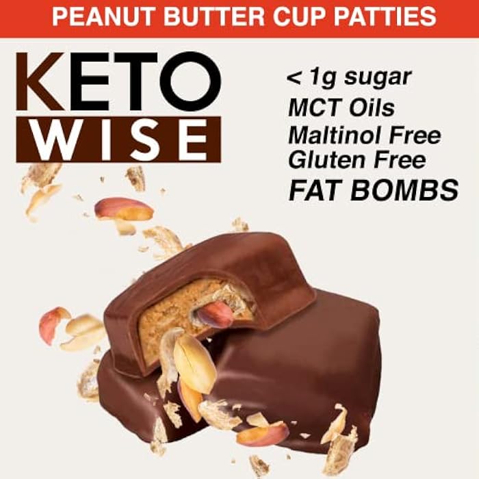 Keto Wise قنابل الدهون كيتو وايز - مصنوعة من الشوكولاتة تحتوي على زيت MCT - وجبة خفيفة منخفضة الدهون، منخفضة الكربوهيدرات وصديقة للكيتو - 10 جرام دهون، 1 جرام كربوهيدرات صافية | كعكات زبدة الفول السوداني، 16 قطعة (عبوة من 1) - Image 5
