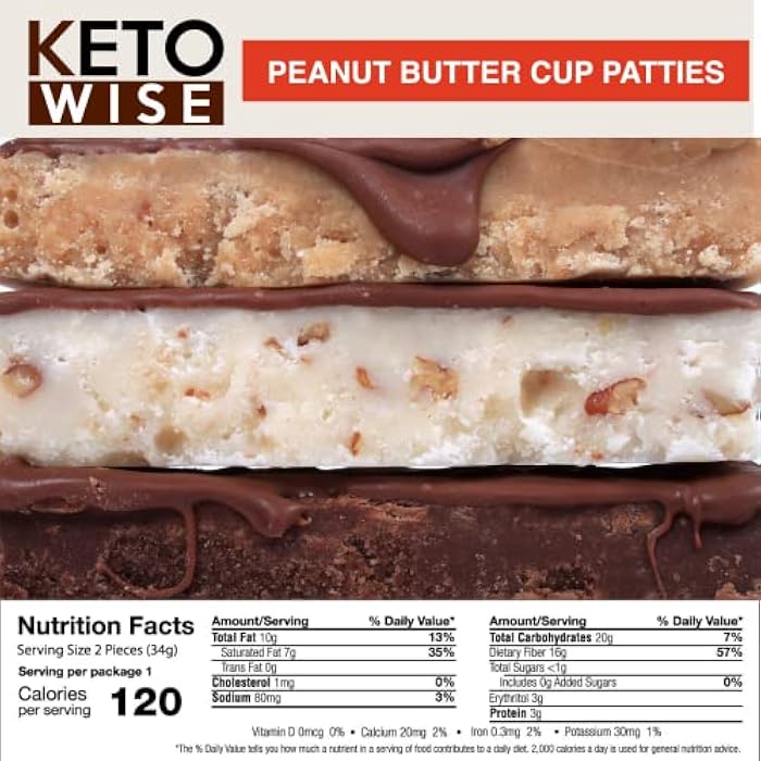 Keto Wise قنابل الدهون كيتو وايز - مصنوعة من الشوكولاتة تحتوي على زيت MCT - وجبة خفيفة منخفضة الدهون، منخفضة الكربوهيدرات وصديقة للكيتو - 10 جرام دهون، 1 جرام كربوهيدرات صافية | كعكات زبدة الفول السوداني، 16 قطعة (عبوة من 1) - Image 2