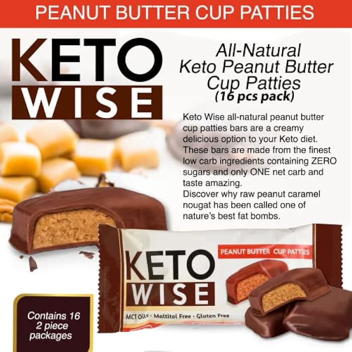Keto Wise قنابل الدهون كيتو وايز - مصنوعة من الشوكولاتة تحتوي على زيت MCT - وجبة خفيفة منخفضة الدهون، منخفضة الكربوهيدرات وصديقة للكيتو - 10 جرام دهون، 1 جرام كربوهيدرات صافية | كعكات زبدة الفول السوداني، 16 قطعة (عبوة من 1) - Image 4