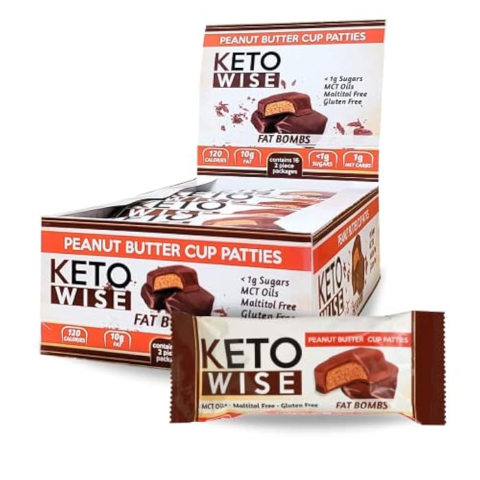 Keto Wise قنابل الدهون كيتو وايز - مصنوعة من الشوكولاتة تحتوي على زيت MCT - وجبة خفيفة منخفضة الدهون، منخفضة الكربوهيدرات وصديقة للكيتو - 10 جرام دهون، 1 جرام كربوهيدرات صافية | كعكات زبدة الفول السوداني، 16 قطعة (عبوة من 1) - Image 1