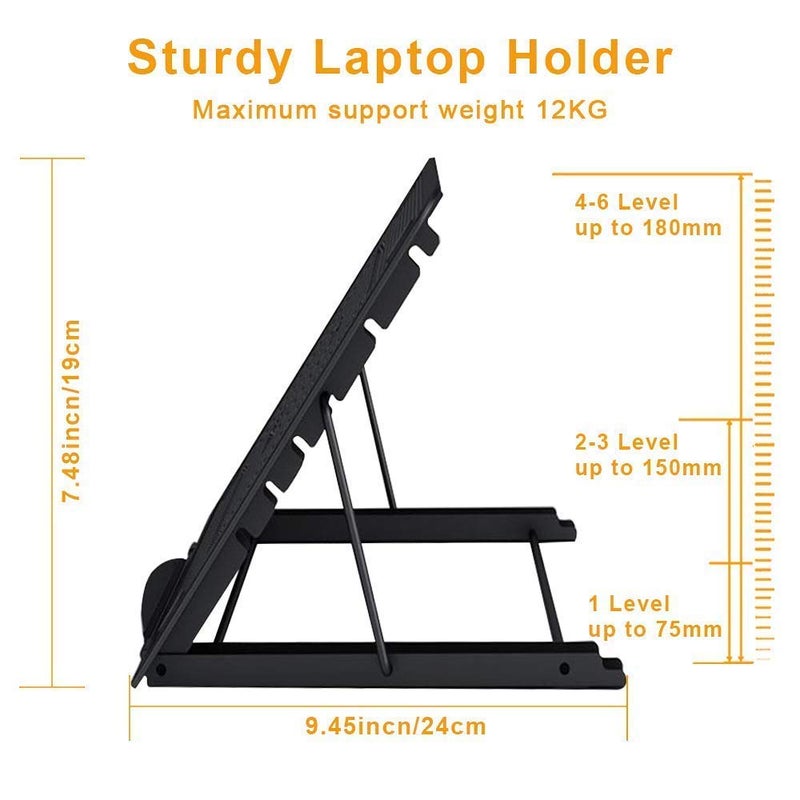 HOMAVA Ventilated Laptop Stand Universal Adjustable Size Lightweight Black24 X 19 cm Metal Black - Image 5