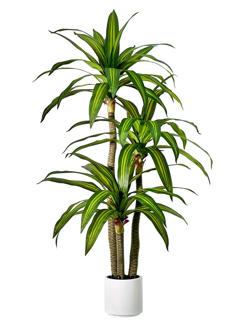 MirageBotanics Artificial Dracaena Tree 180cm, Fake Tree with White Planter, Fake Tropical Yucca Floor Plant, Lifelike Foliage and Branches, Artificial Plants Indoor Outdoor for Home Office Living Room Decor Indoor - Image 1