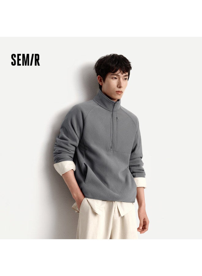 Semir Men's Sweatshirt, Insulated Half-zip Fleece Top, Patchwork Textured Stand Collar, Winter , 109725116101 - Image 1