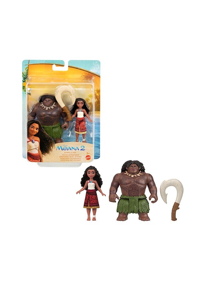 Disney Princess Moana 2 Toys, Moana & Maui Ocean Adventures 2-Pack with 2 Small Dolls & Hook Accessory, Inspired by the Movie - Image 1