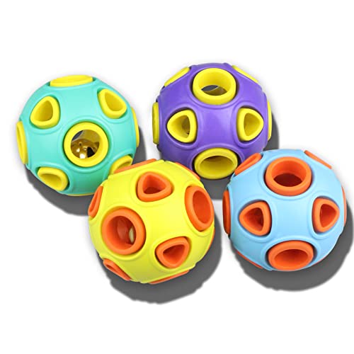 SCHITEC Dog Balls with Bell Sound 4 Pack Rubber Bouncy Fetch Ball for Puppies Small Dogs 2 Interactive Pet Chew Toys - Image 1
