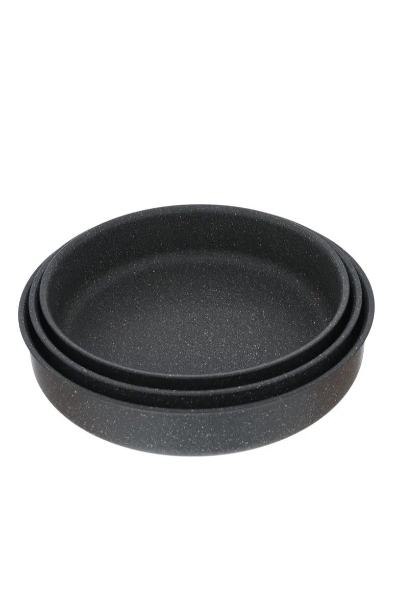 Hascevher Hascevher Granite Oven Trays Set, 3 Pieces, Turkish, Round - Dark Grey - Image 1