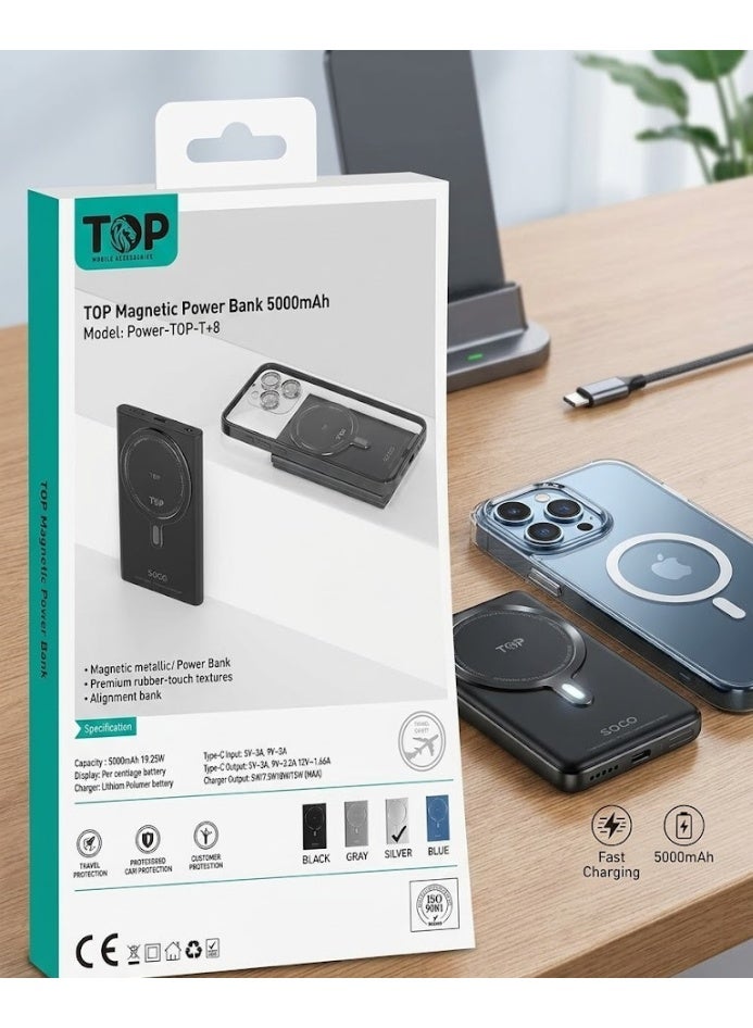 TOP Ultra Thin 5000mAh Power Bank - Magnetic Wireless Charging with a Slim Metal Design - Smart Power and Ultimate Elegance - Image 2