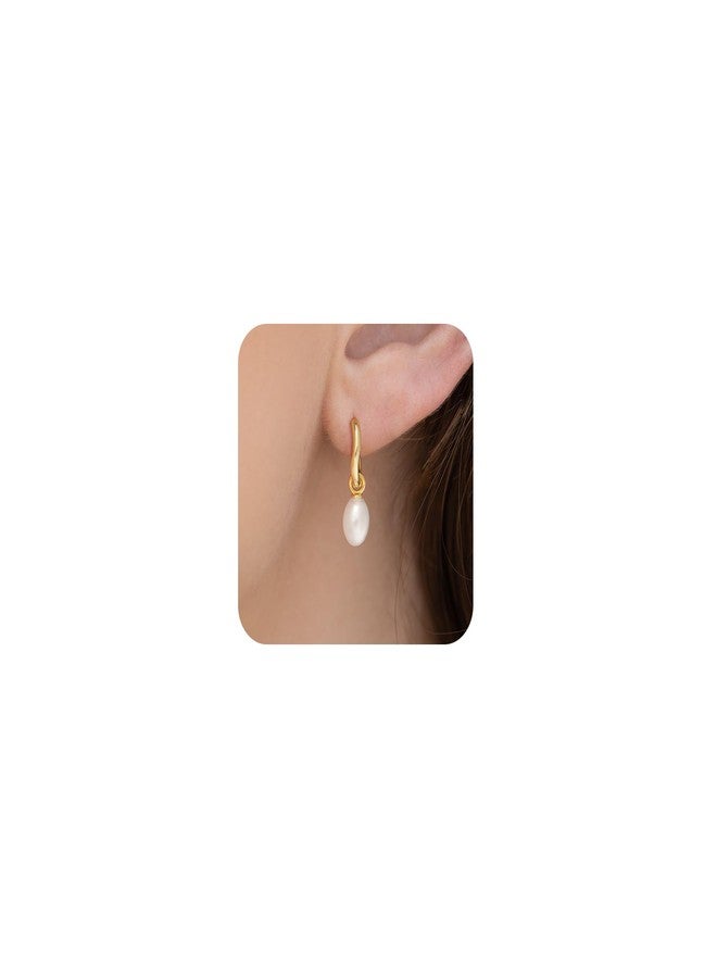 Robaice Gold Pearl Dangle Earrings for Women, Irregular 14K Gold Plated Small Pearl Drop Huggie Hoop Earrings, Hypoallergenic Dainty Gold Earrings Wedding Jewelry Gifts for Women - Image 1