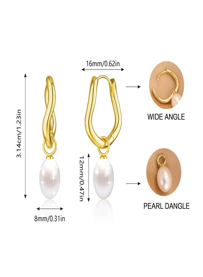 Robaice Gold Pearl Dangle Earrings for Women, Irregular 14K Gold Plated Small Pearl Drop Huggie Hoop Earrings, Hypoallergenic Dainty Gold Earrings Wedding Jewelry Gifts for Women - Image 5