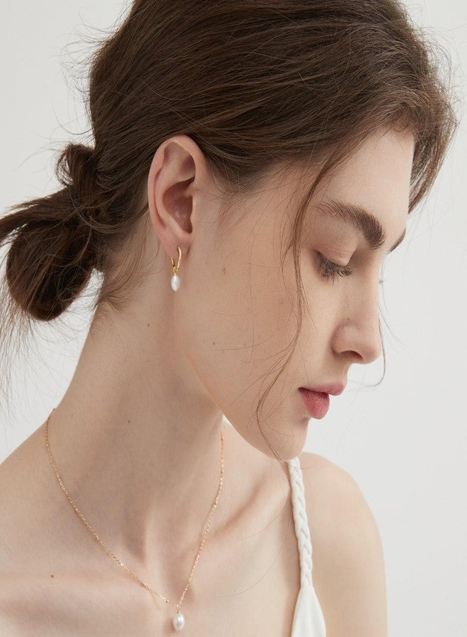 Robaice Gold Pearl Dangle Earrings for Women, Irregular 14K Gold Plated Small Pearl Drop Huggie Hoop Earrings, Hypoallergenic Dainty Gold Earrings Wedding Jewelry Gifts for Women - Image 4