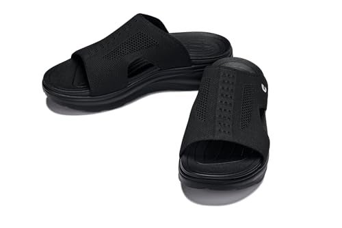 CALTO Men's Invisible Height Increasing Elevator Shoes - Black/Knitted Black Ultra Light-Weight Slip-on Comfort Sandals - 2 Inches Taller - X1657 - Size 10 D(M) US - Image 5