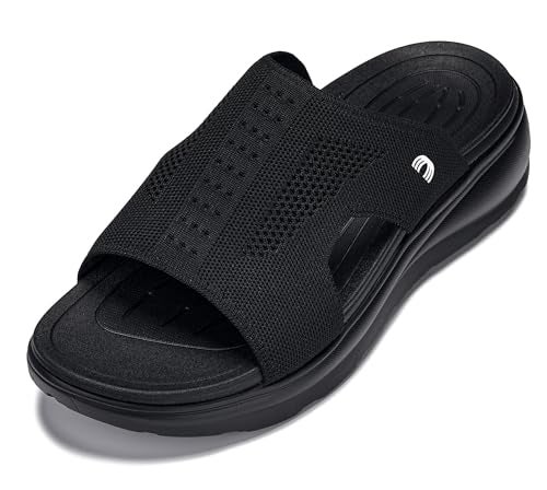 CALTO Men's Invisible Height Increasing Elevator Shoes - Black/Knitted Black Ultra Light-Weight Slip-on Comfort Sandals - 2 Inches Taller - X1657 - Size 10 D(M) US - Image 1