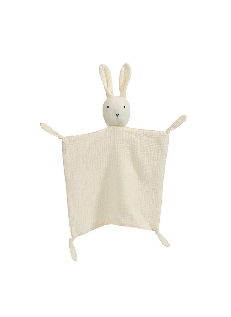 CMGTYYD Bunny Lovey Blanket for Boys and Girls, Cotton Muslin Security Blanket for Babies, Soft Breathable Lovie Soothing Towel for Newborn and Infant, Beige  - Image 1