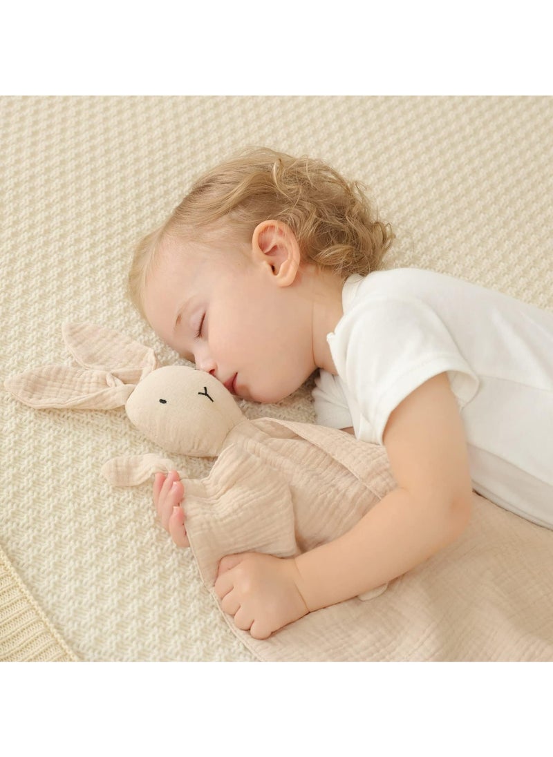 CMGTYYD Bunny Lovey Blanket for Boys and Girls, Cotton Muslin Security Blanket for Babies, Soft Breathable Lovie Soothing Towel for Newborn and Infant, Beige  - Image 2