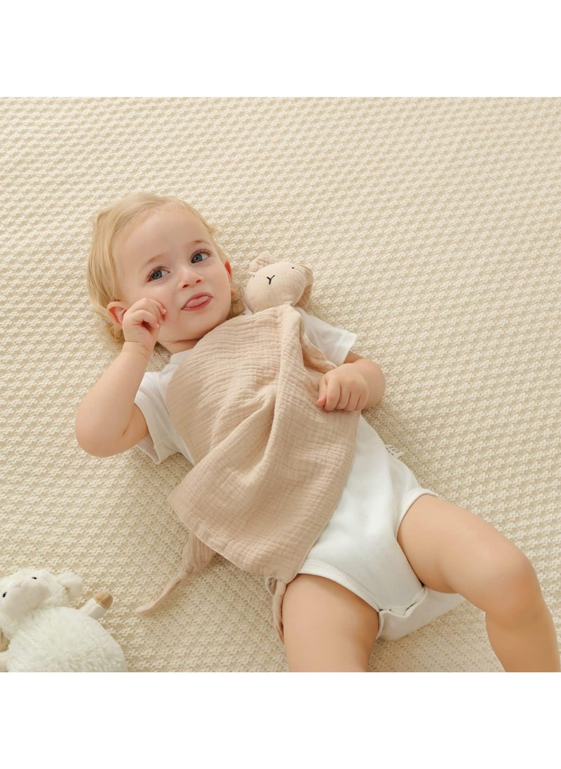 CMGTYYD Bunny Lovey Blanket for Boys and Girls, Cotton Muslin Security Blanket for Babies, Soft Breathable Lovie Soothing Towel for Newborn and Infant, Beige  - Image 3
