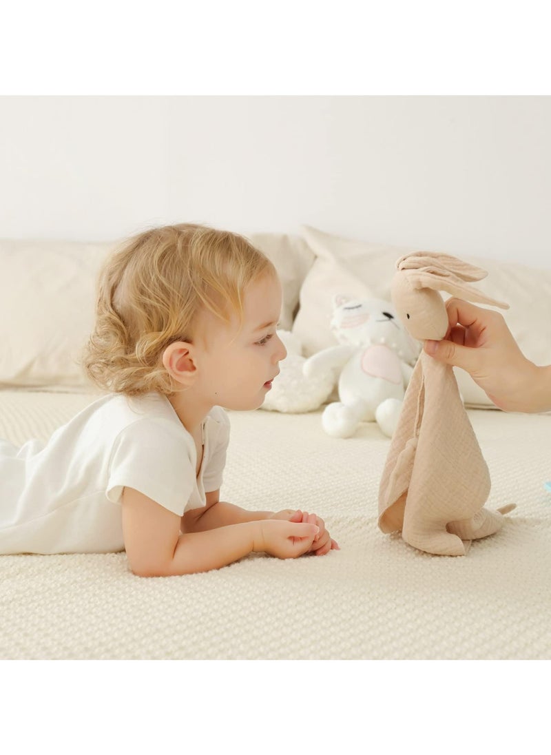 CMGTYYD Bunny Lovey Blanket for Boys and Girls, Cotton Muslin Security Blanket for Babies, Soft Breathable Lovie Soothing Towel for Newborn and Infant, Beige  - Image 4