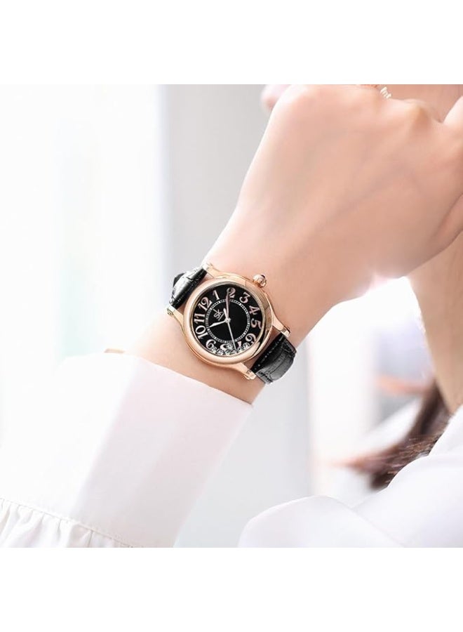 SHENGKE Casual Fashion Women's Watch Easy-to-Read Dial 12-Hour Display Round Case Analog Wrist Watch Soft and Breathable Leather Strap - Image 4