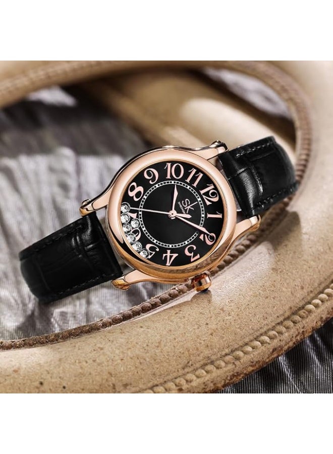 SHENGKE Casual Fashion Women's Watch Easy-to-Read Dial 12-Hour Display Round Case Analog Wrist Watch Soft and Breathable Leather Strap - Image 3