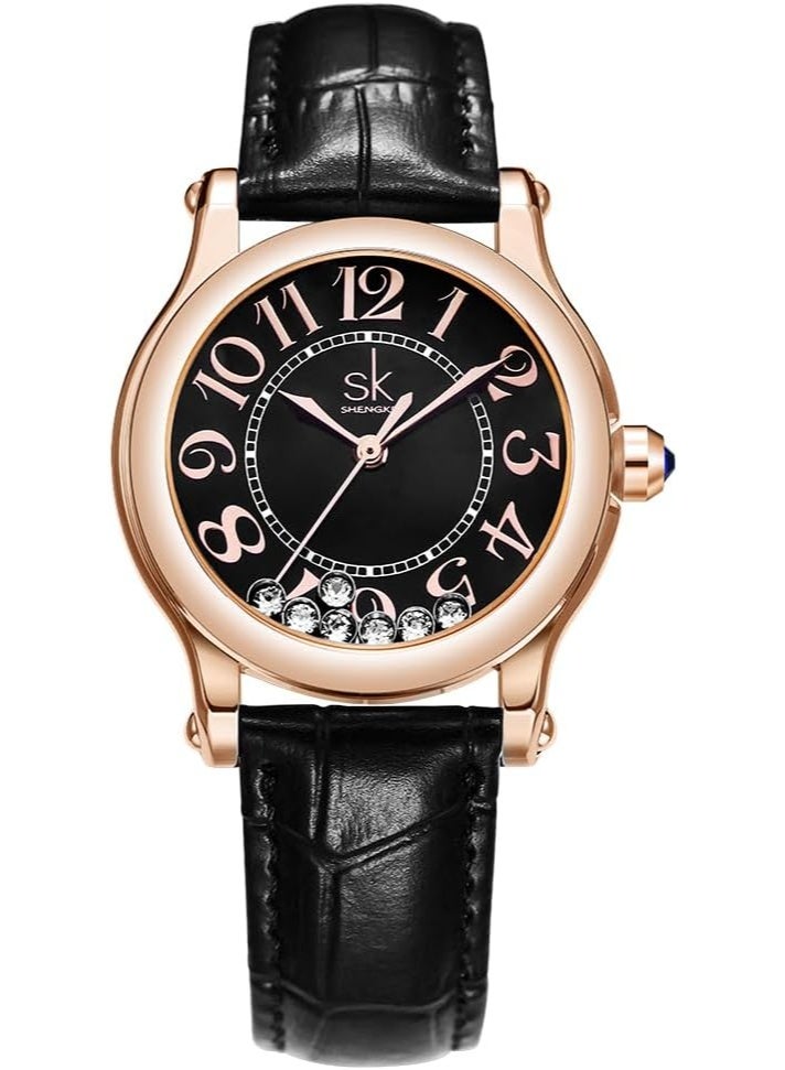 SHENGKE Casual Fashion Women's Watch Easy-to-Read Dial 12-Hour Display Round Case Analog Wrist Watch Soft and Breathable Leather Strap - Image 2