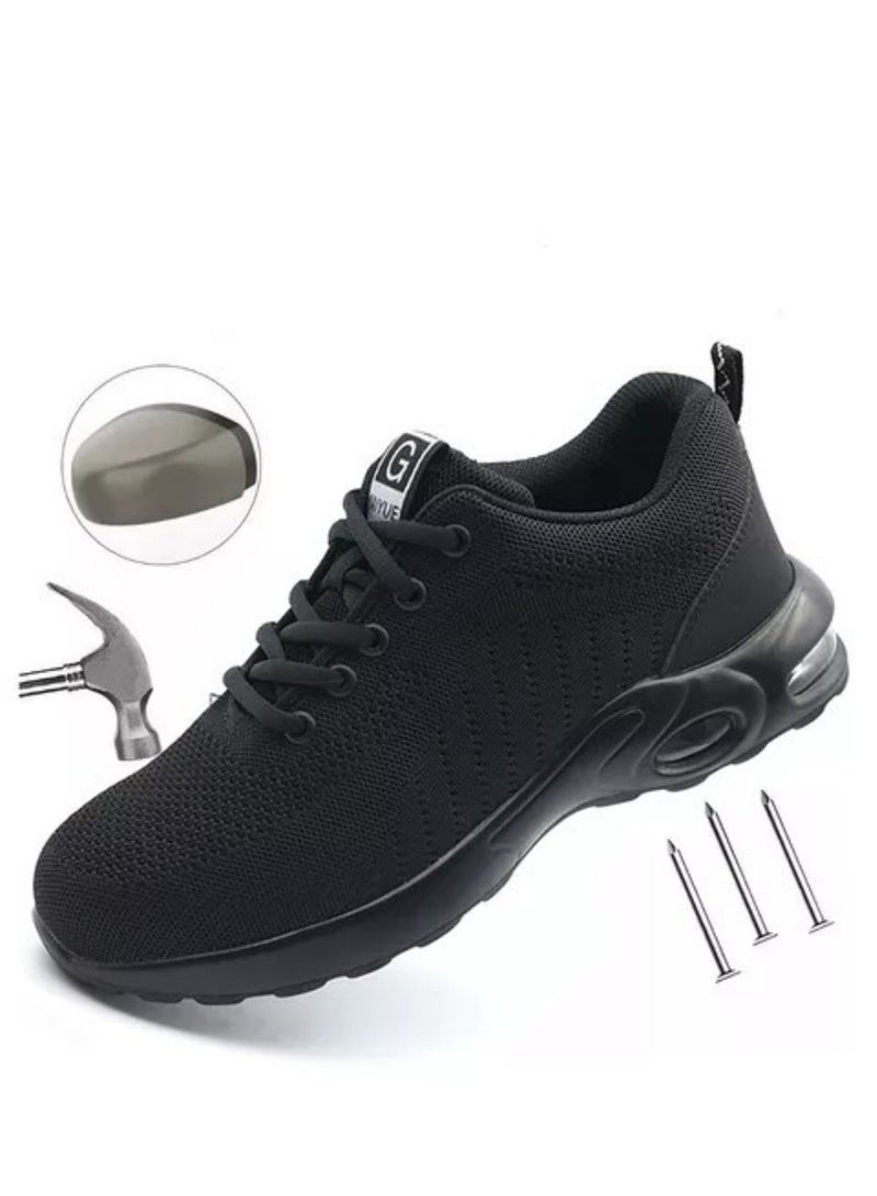 أحذية أمان للرجال، أحذية سلامة رياضية سوداء بوسادة هوائية مع مقدمة فولاذية، أحذية عمل صناعية مقاومة للصدمات مع توسيد مريح (المقاس الأوروبي 44 / 275 مم) - Image 1