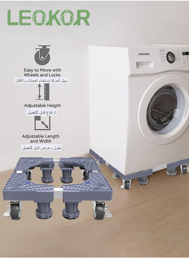 ليوكور حامل قاعدة غسالة متحرك، حامل ثلاجة قابل للتعديل مع 4 عجلات قفل  - Image 3