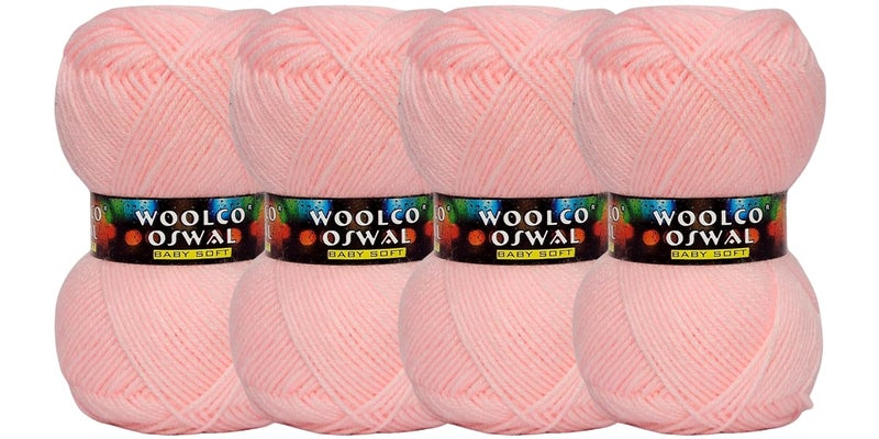Woolco Oswal Brilon Acrylic Hand Knitting Yarn Balls Pack of 4 (50g Each) -Soft Wool Yarn for Knitting, Craft, DIY Projects, Sweaters, Scarves, Multicolor Wool Thread for Home Use (Baby Pink) - Image 1