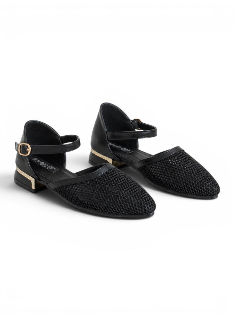 LIFESTYLISH sandal flat Leather with mesh SF-64 - Black - Image 3