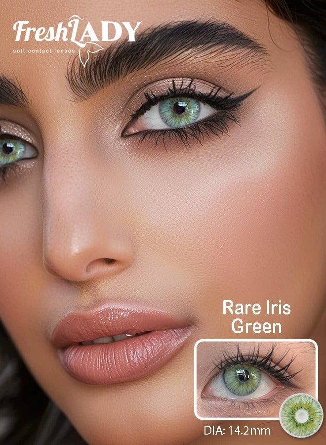 سيدة جديدة Rare Iris Green عدسات ملونة سنوية، أخضر فاتح طبيعي، ناعمة ومريحة للاستخدام اليومي - Image 1