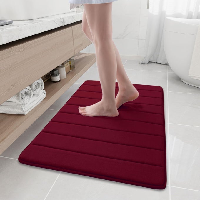 MEMORY FOAM BATH MAT 354 X 24 ULTRA SOFT AND NONSLIP BATHROOM RUGS WATER ABSORBENT AND MACHINE WASHABLE BATH RUG RUNNER FOR BATHROOM SHOWER AND TUB BURGUNDY