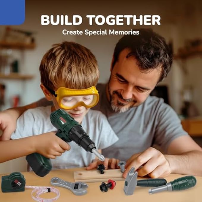 KIDS TODDLER TOOL SET FOR BOYS, ELECTRIC TOY DRILL, TOY HAMMER, AND CONSTRUCTION TOOLS FOR AGES 3-5, INTERACTIVE LEARNING TOY FOR PRETEND PLAY AND SKILL DEVELOPMENT - Image 4